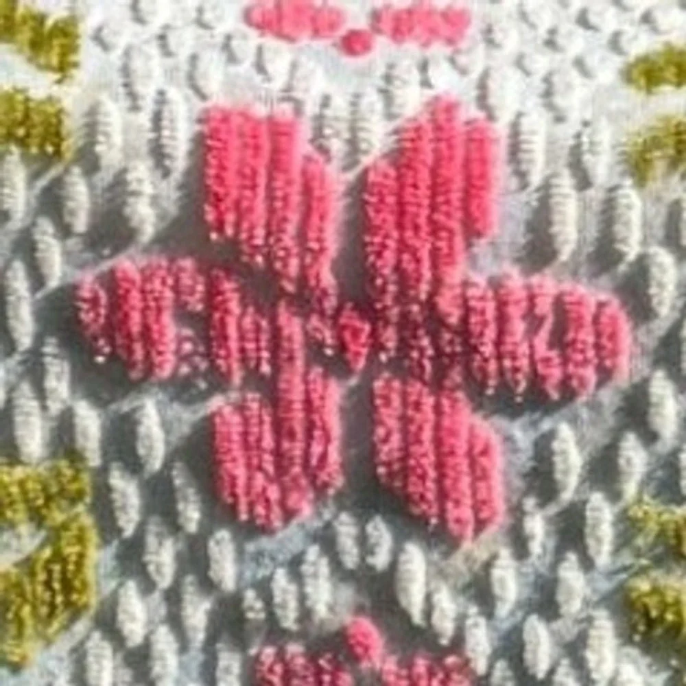 Vintage Chenille Bedspread White Pink Green Floral Popcorn Tufted Fringe Queen